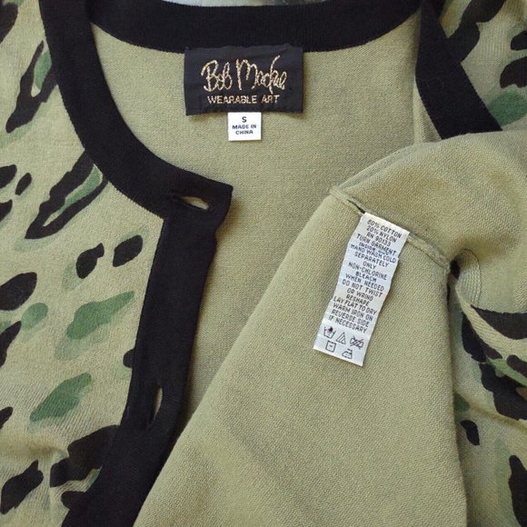 Bob Mackie Wearable Art Green Leopard Camoflauge Cardigan Sweater S - Picture 7 of 7